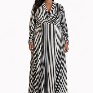 Fashion Nova Monochrome Striped Long Sleeve Dress